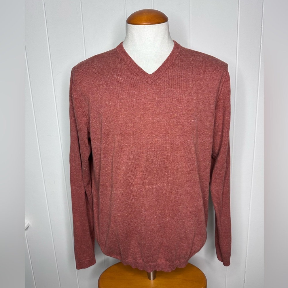 J. Peterman Heather Orange V Neck Sweater Pullover